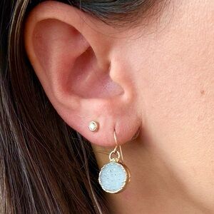 Blue Druzy Dangling Earrings ~ gold tone accent mounting ~ sensitive skin safe